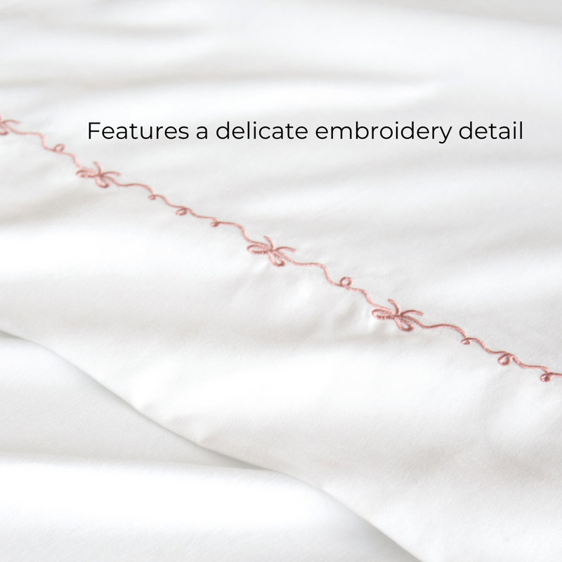 Bow Ribbon Embroidery Sheet Set, Blush Pink, Twin