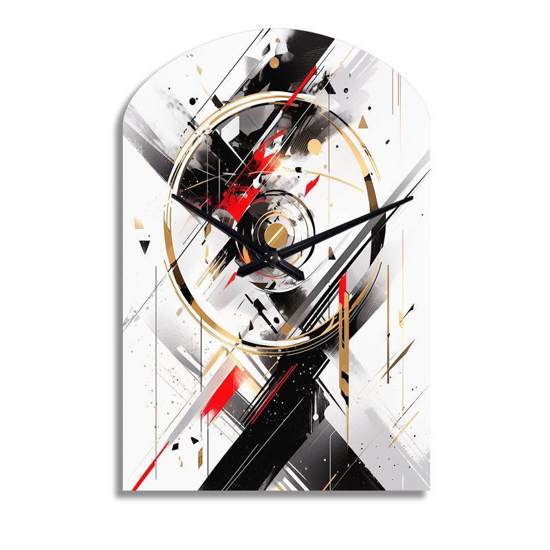 Tourbillons à multiples facettes noires et rouges - horloges métalliques en forme d'arche cubique, horloge murale asymétrique