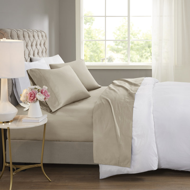 600 Thread Count Khaki Cotton Blend Cooling Treatment 4-Piece Cal King Sheet Set, California King, Khaki