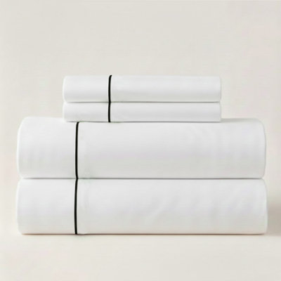 500TC Cotton Single Embroidery Sateen Solid Cotton 4 Piece Sheet Set Fitted Sheet Fits Upto 16" Deep Pocket
