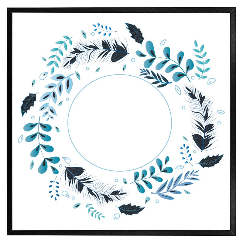 Tammo Blue Leaves Frame - Single Picture Frame Print, Black Framed, 31cm H x 31cm W x 4cm D