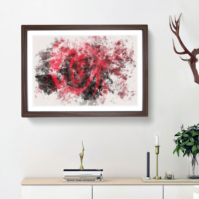 Drops Upon A Red Rose - Picture Frame Painting, 36cm H x 48cm W x 2cm D, Walnut Framed