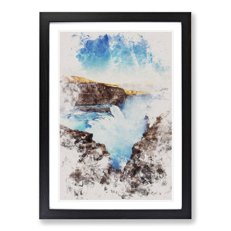 A Waterfall in Iceland - Picture Frame Graphic Art, 48cm H x 36cm W x 2cm D, Black