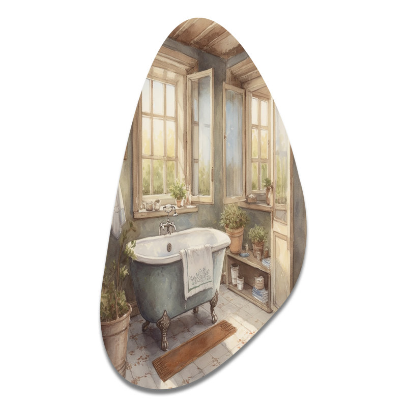 Old Farmhouse Bathaign V - Décoration murale asymétrique florale en métal pour salle de bain, reproduction de sculpture murale en métal de forme unique