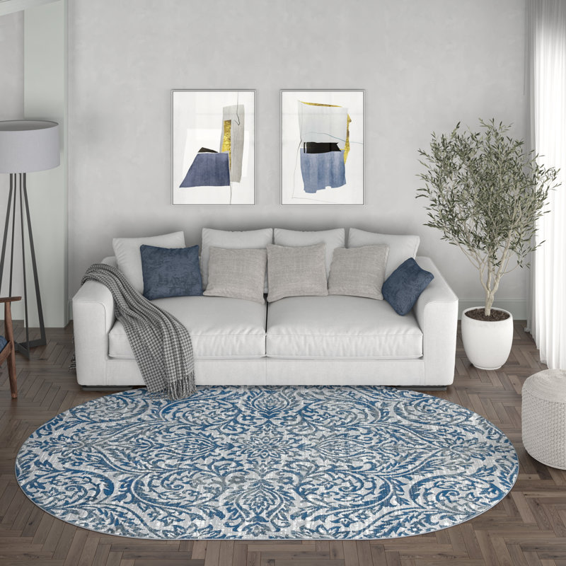 Tapis gris foncé Alverta, Ovale 5 pi 3 po x 7 pi 3 po