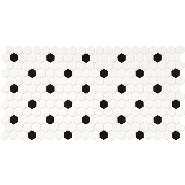 Daltile Keystones 1" Hexagon Mosaic Tile in Arctic White/Black (12 PC Per Carton) (21.00 SQFT Per Carton)