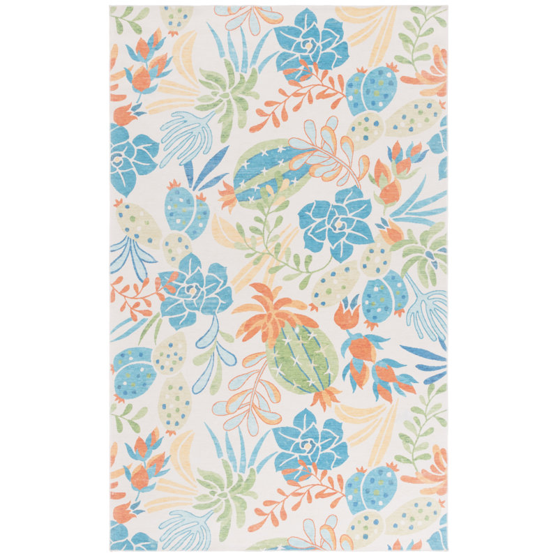 Meenakshi Performance Machine Washable Floral Rug, Rectangle 5' x 8'