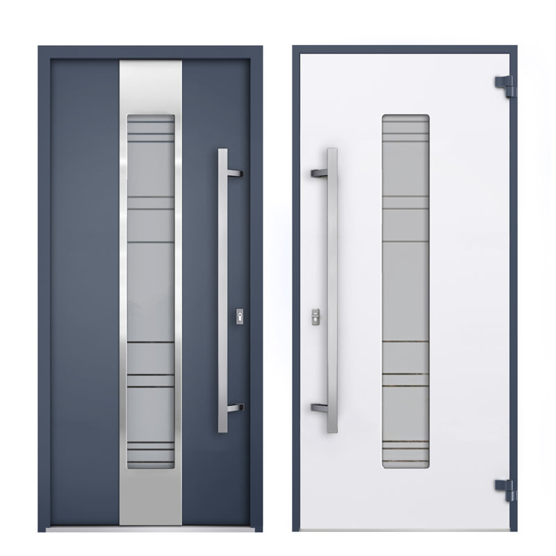 Deux portes d'entrée avant pré-montées en verre givré gris deux, Côté droit