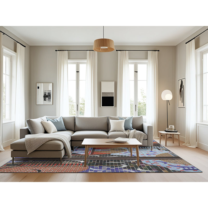 Tapis brun/vert/gris à tisser électrique, Rectangle 8 pi x 12 pi