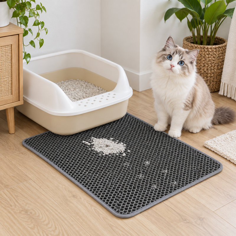 Tapis de litière imperméable et antidérapant pour chat, 59 x 37 cm, gris