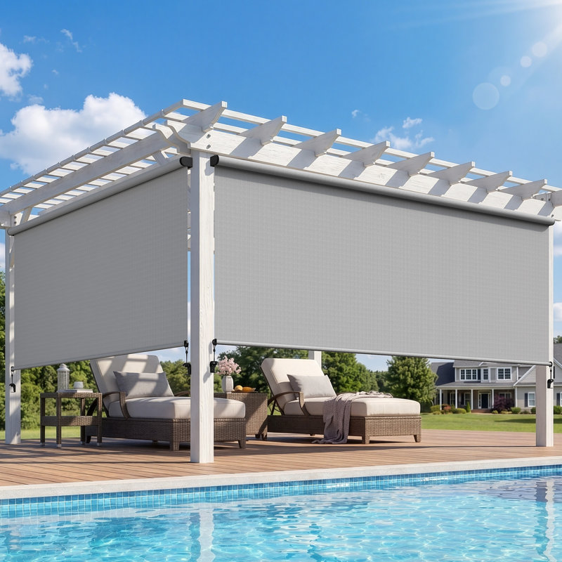 Store à enroulement extérieur sans cordon l 10 pi x L 8 pi, stores d'extérieur sans assemblage avec tissu amélioré 420 g / m², store à enroulement occultant 95% UV, abat-jour pour l'extérieur et l'intérieur (pas besoin de manivelle)