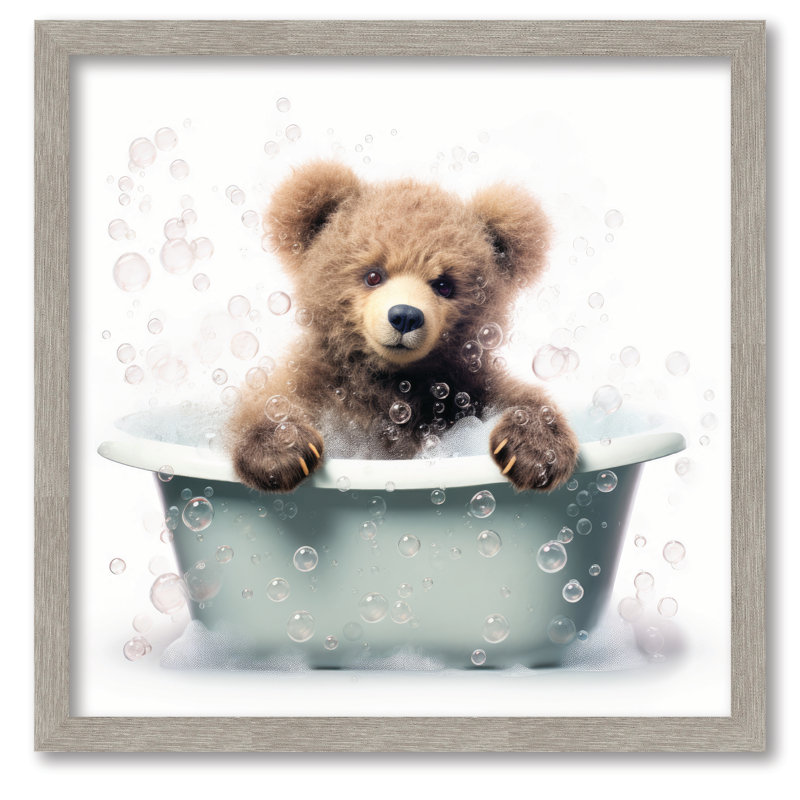 Tableau encadré Artful Animal Bath Scenes Brown Bear II 16 x 16