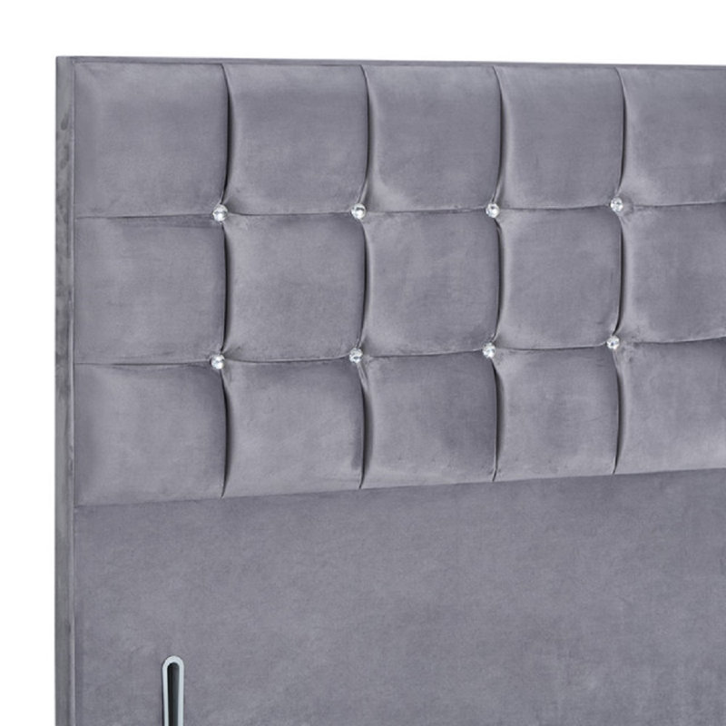 Glamour Upholstered Panel Headboard, Double (4'6'), Plush Steel, Velvet