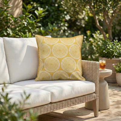 Indoor/Outdoor Throw Pillow Made from Recycled Polyester Yarn - Double Sided, Stain Resistant, Machine Washable - Tropical - Patio, Deck, Porch, Living Room - Rio - Yellow - (20" x 20")