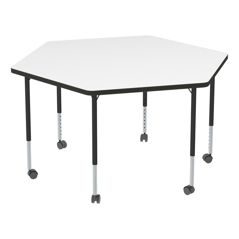 Structure Series Adjustable Height Mobile Hexagon Activity Table with Casters, White, Black/Black