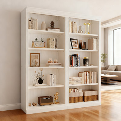 83" Tall Wood Bookcase Suite, 5-Tier Home Decor Bookshelves Suite With Adjustable Shelves, Storage Organizer For Cds/Books/Movies, Free Standing Storage Shelves Suite For Living Room, Office, White