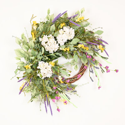 Handcrafted Faux 26'' Hydrangea Floral Wreath for Front Door