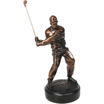 Pro Golfer Swinging Golf Club Bronze Electroplated Figurine With Pedestal 11"H