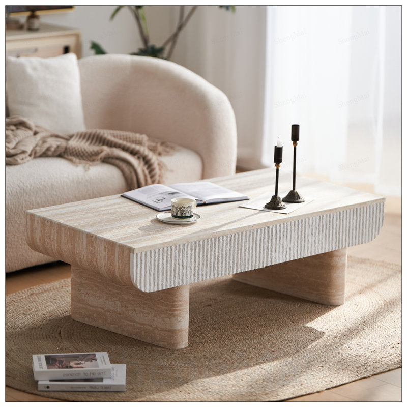 Table basse Mid-Century moderne avec tiroir cannelé, Beige-brun