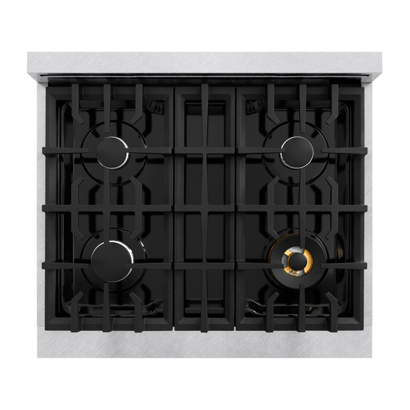 ZLINE Autograph 30" Classic Dual Fuel Range w/ 4 Burners & Matte Black Accents, Satin Stainless Steel/Stainless Steel