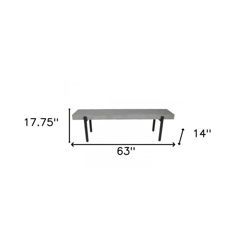 63" Gray and Black Concrete Dining Bench