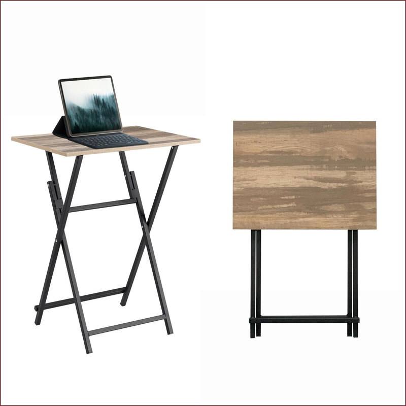 Ensemble de 2 tables basses à économie d'espace, brun et amp; Noir - portable, aucun assemblage requis