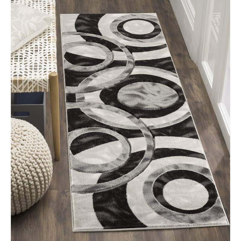 Tapis ivoire / noir Adonia, Tapis de couloir 2 pi 8 po x 8 pi 1 po
