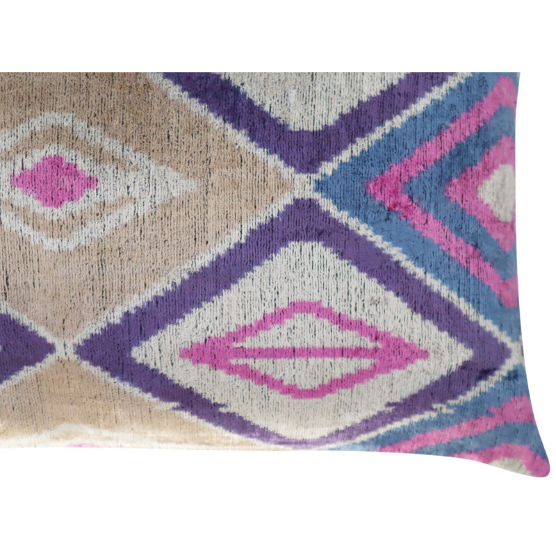 Velvet Pillow Cover & Insert, 16"H x 24"W, Light Pink/Beige, Rectangular
