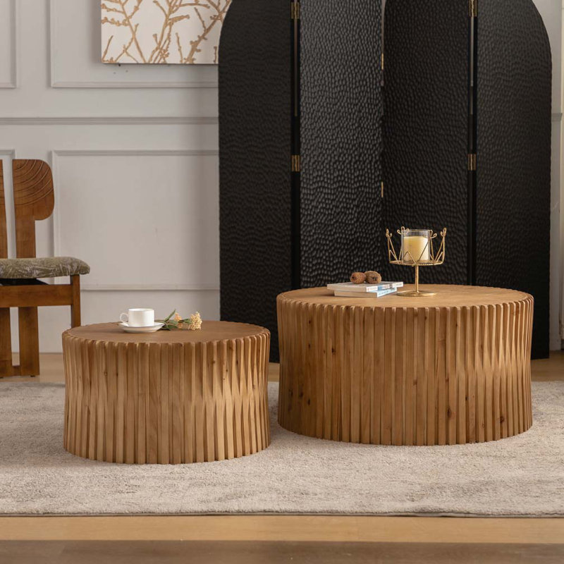 Ensemble de tables basses gigognes rétro rétro | Détails verticaux texturés en relief | Conception empilable peu encombrante | Décoration décorative pour le salon, le bureau et la salle à manger