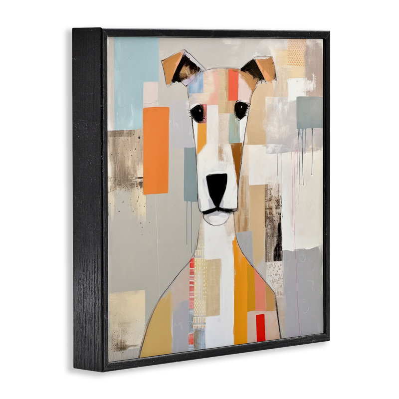 Az-111-Collage abstrait de visage de chien encadré, H 12 po x l 12 po x P 1,5 po, Giclée encadrée noir minuit