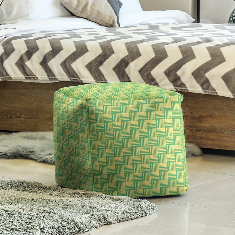 Repose-pieds cubique à rayures classic basketweave, Vert / Jaune