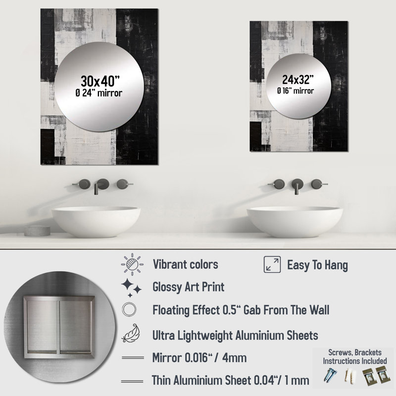 «Blumer Abstract Ebony Echoes I - Abstract Shapes Unique Wall Mirror», 32 po x 24 po, Rectangulaire