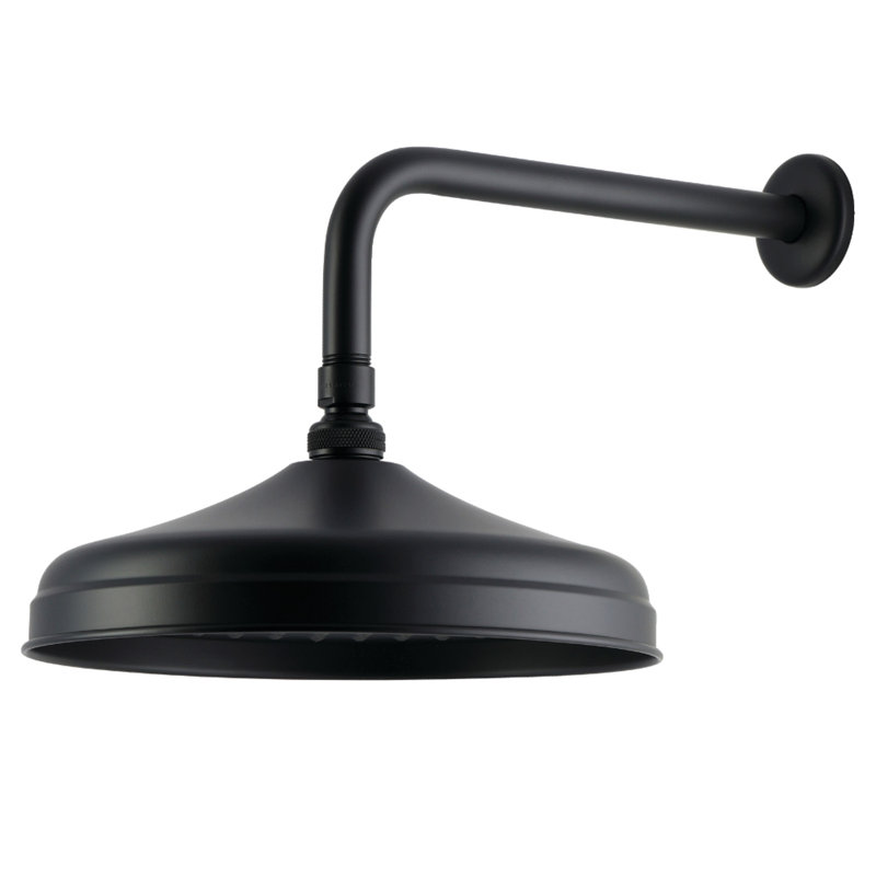 Kingston Brass Trimscape 10-Inch Round Raindrop Brass Shower Head with 12-Inch Shower Arm, Matte Black