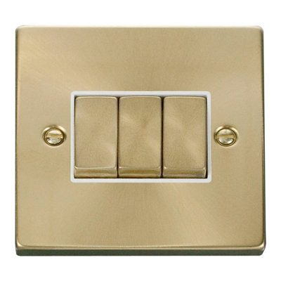 Satin Brass 10A 3 Gang 2 Way Ingot Light Switch