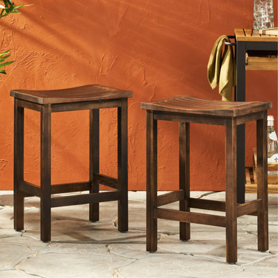 Wood Counter Stool Of 2 In Dark , Weather - For Outdoor Use, Backless And Comfortable Wood, , 2, Finish, Backless, Comfortable, , Patio