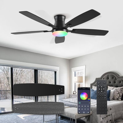 Ceiling Fans With Lights, 54Inch RGB Low Profile Ceiling Fan With Light And Remote Control, Dimmable, Reversible DC Motor, Noiseless, 6 Speeds, Flush Mount Ceiling Fan For Livingroom