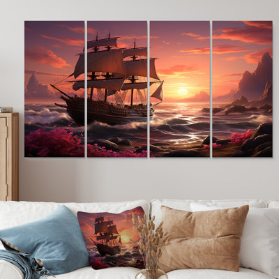 «Caribbean Pirate Cove I - Pirate», art mural 4 pièces