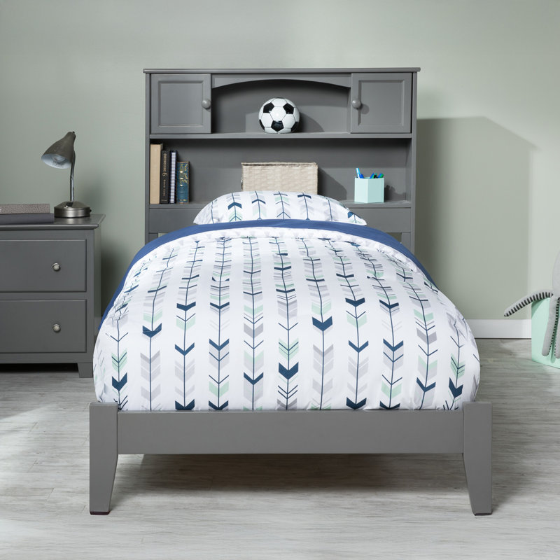 Bouldin Solid Wood Foundation Bed with Bookcase, Twin XL, Gray