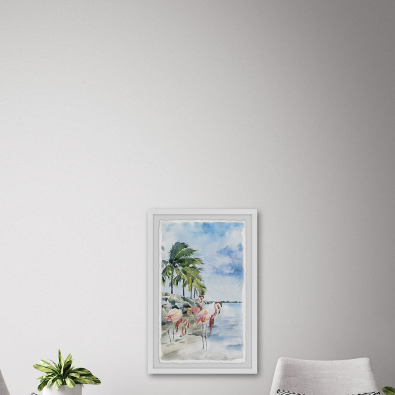 Pink Flamingo Flock - Single Picture Frame Painting, 30cm H x 20cm W x 3.81cm D