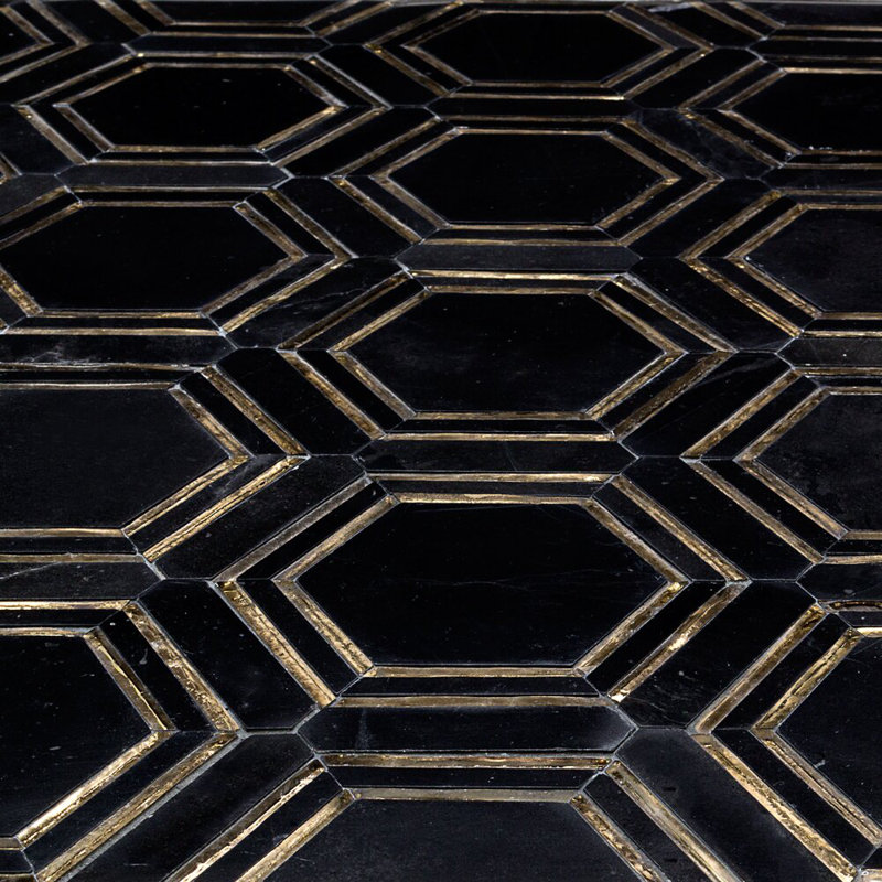Helix 4" Hexagon Polished Nero Marquina Marble & Glass Mosaic Tile