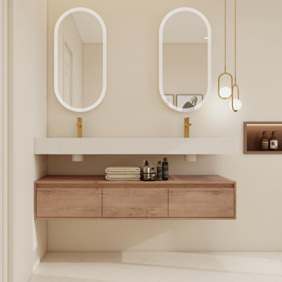 60" Wall-Mounted Double Bathroom Vanity Set with 3 Drawers，Floating Bathroom Vanity with 2 Resin Tops 