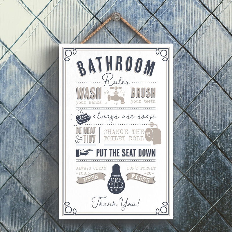 Vivid Squid Wholesale Bathroom Rules - No Frame Print on Wood