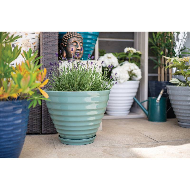 Norval Lightweight Recycled Plastic Garden Pot Planter Vale Planter with In-Built Saucer - L40 x W40 x H30 cm, Sage