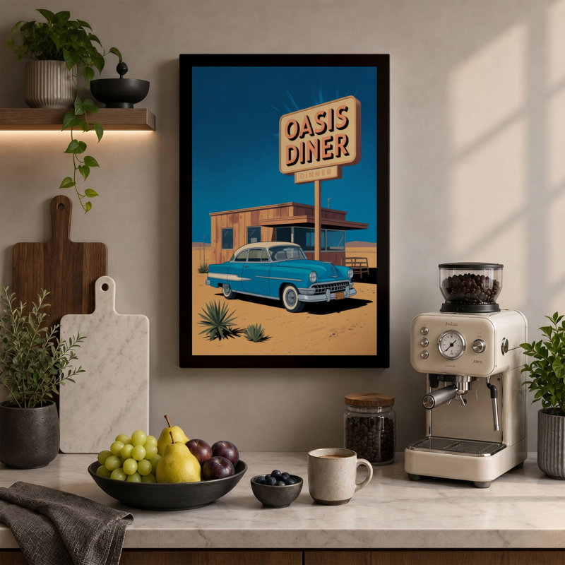 Oasis Diner Retro - Wrapped Canvas, 18x12 - 45.7 x 30.5 cm, Sage Border