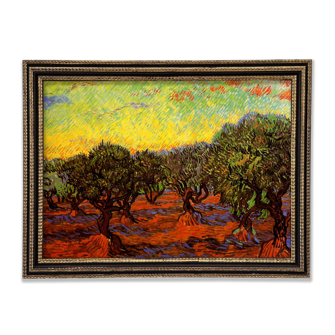 Van Gogh Olivenhain Orange Himmel - Einzelner Bilderrahmen Kunstdrucke