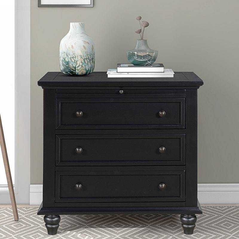 3-Drawer Storage Cabinet, End Table With Pull Out Tray, Living Room Cabinet, Black