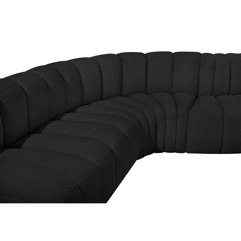 Hirah Upholstered Curved Sectional Reversible, Black Boucle Fabric