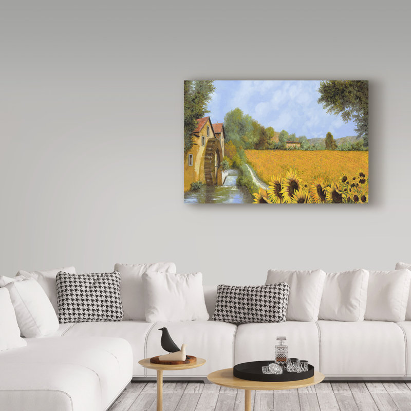Darlee «IL Mulino e i Girasoli», reproduction de peinture acrylique sur toile tendue, H 30 po x l 47 po x P 2 po