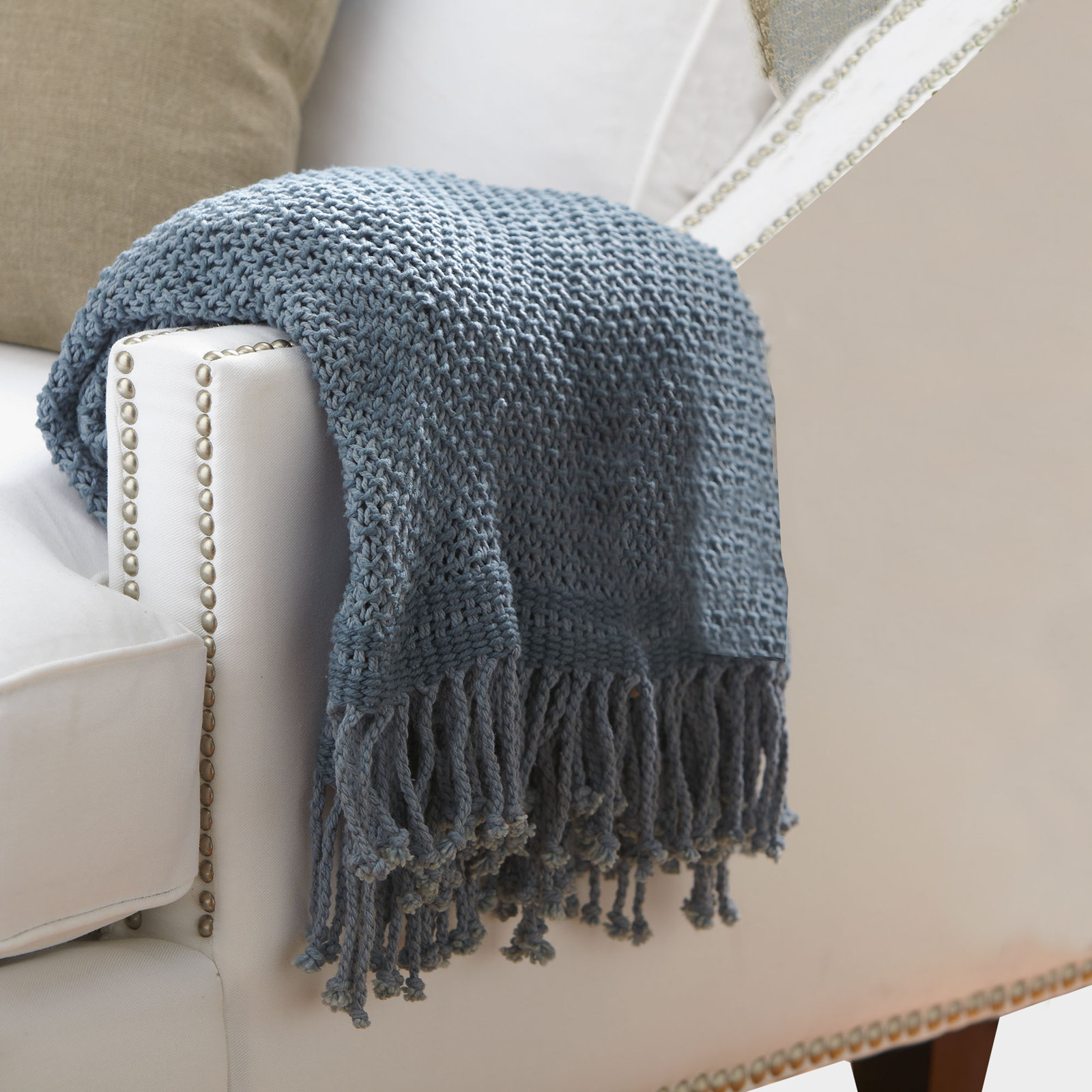 Duien Cotton Hand Woven Throw Blanket, Slate