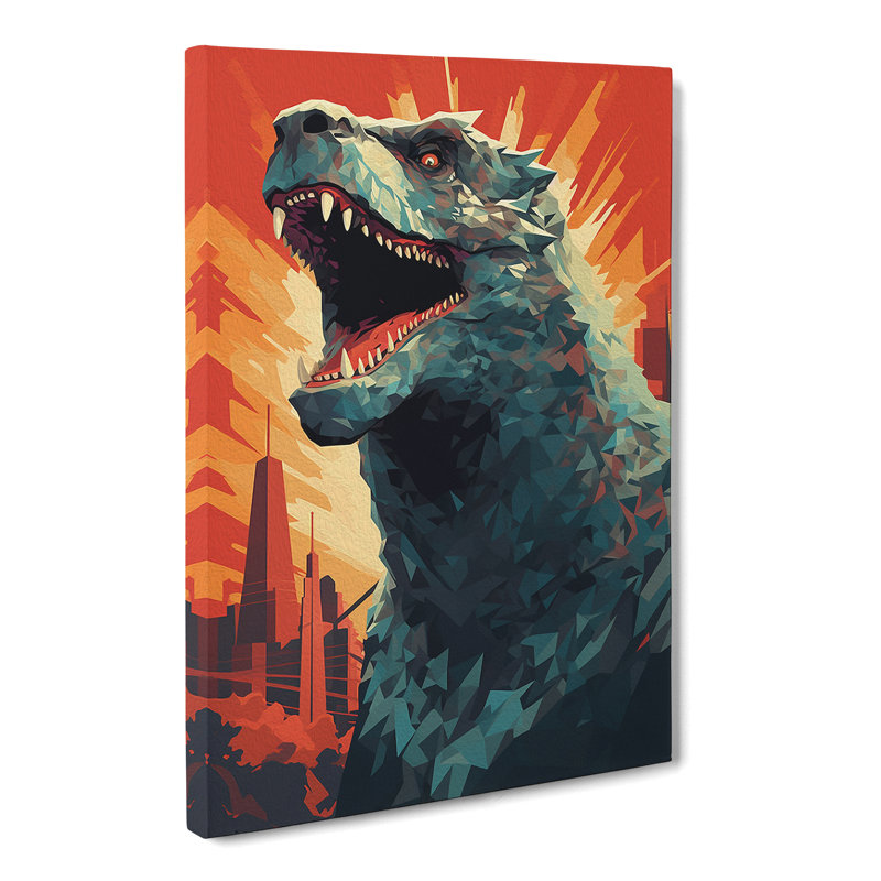 Godzilla Geometric Art - Wrapped Canvas, 50cm H x 35cm W x 3cm D